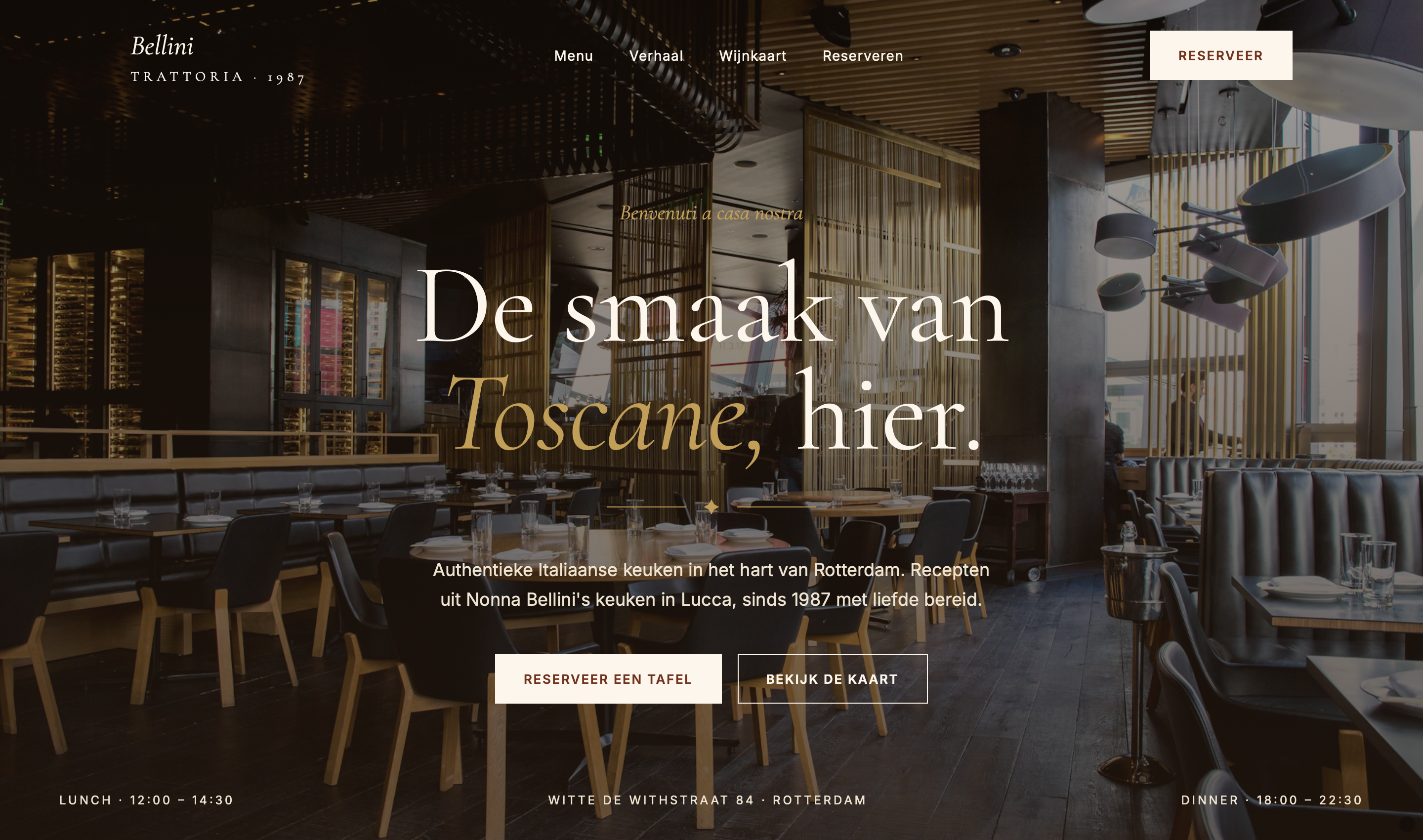 Homepage voorbeeld voor Bellini Trattoria, Italiaans restaurant · Rotterdam