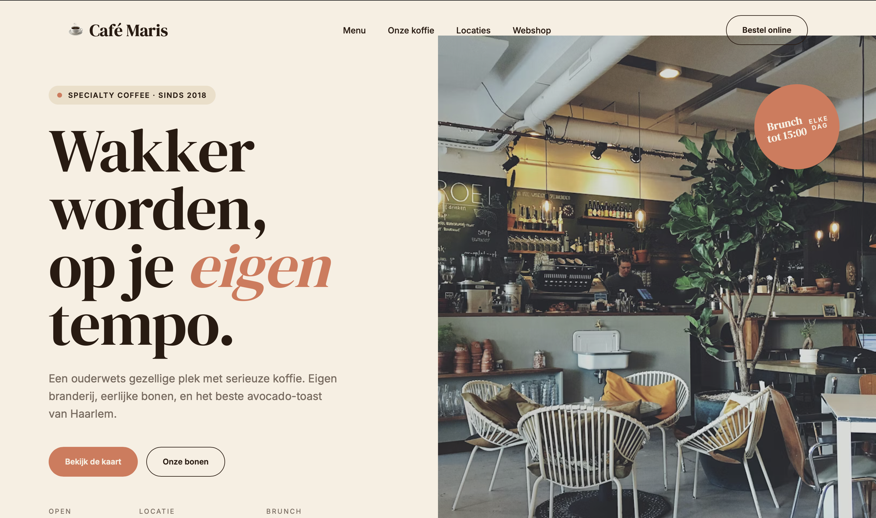 Homepage voorbeeld voor Café Maris, Specialty coffee · Haarlem