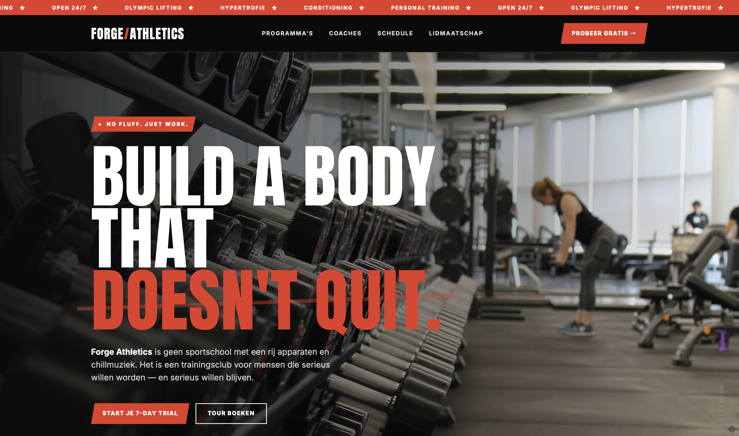 Homepage voorbeeld voor Forge Athletics, Sportschool · Amsterdam